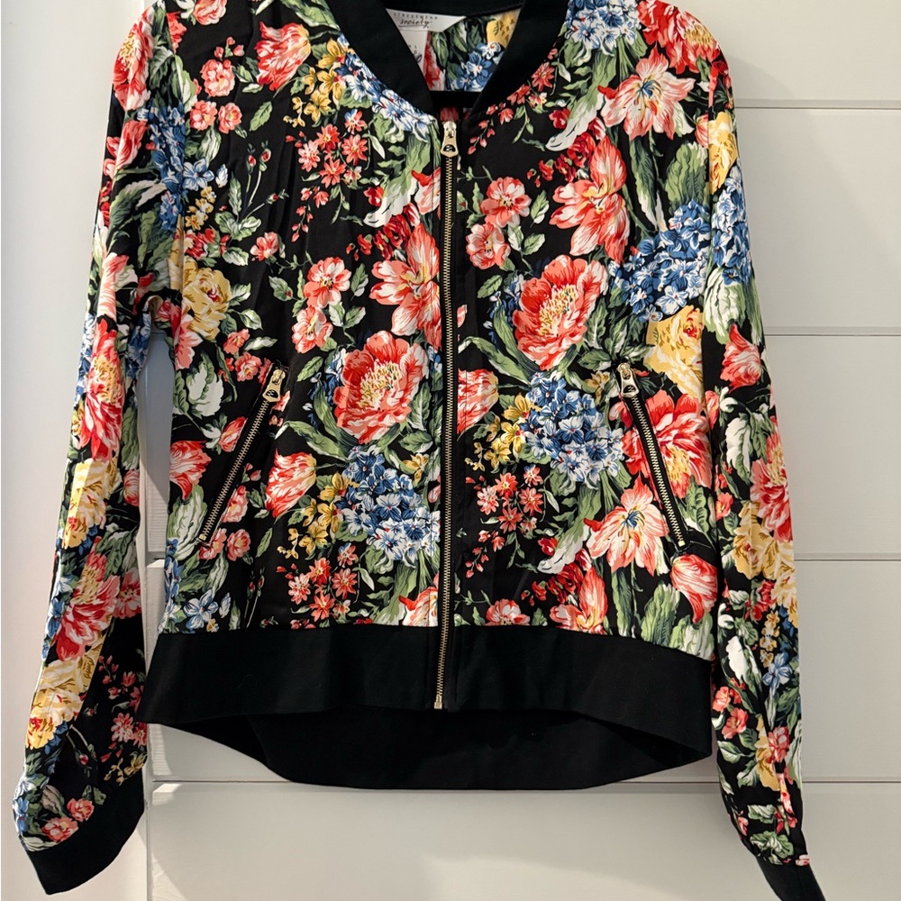 Streetwear Society Black Floral Satin Bomber Jacket